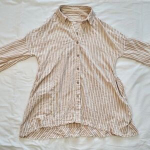 By Together Creme and White Striped button down fringe shirt